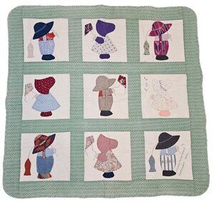 VTG Sunbonnet Sue Overall Sam Dutch Style Baby‎ Quilt Blanket Unisex 90s Green